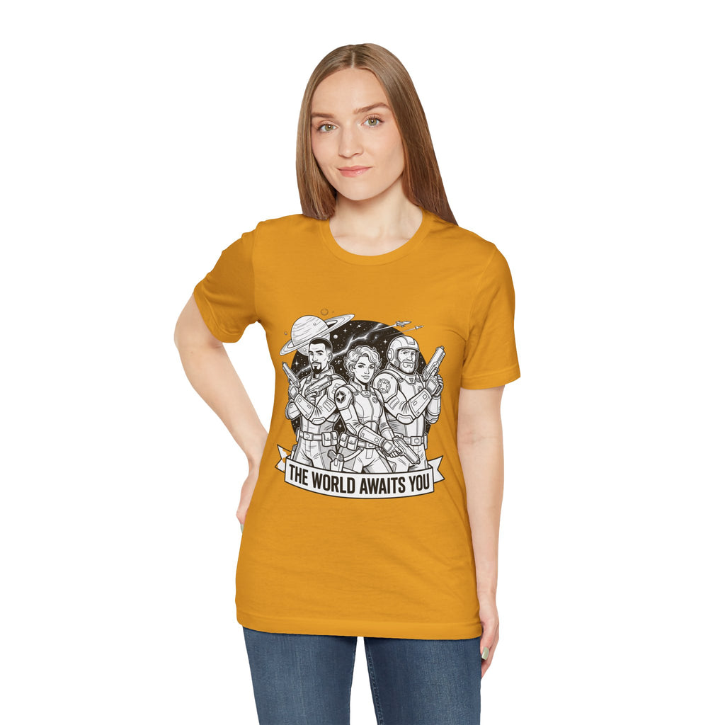The World Awaits You Tee — Retro Space Crew Graphic T‑Shirt