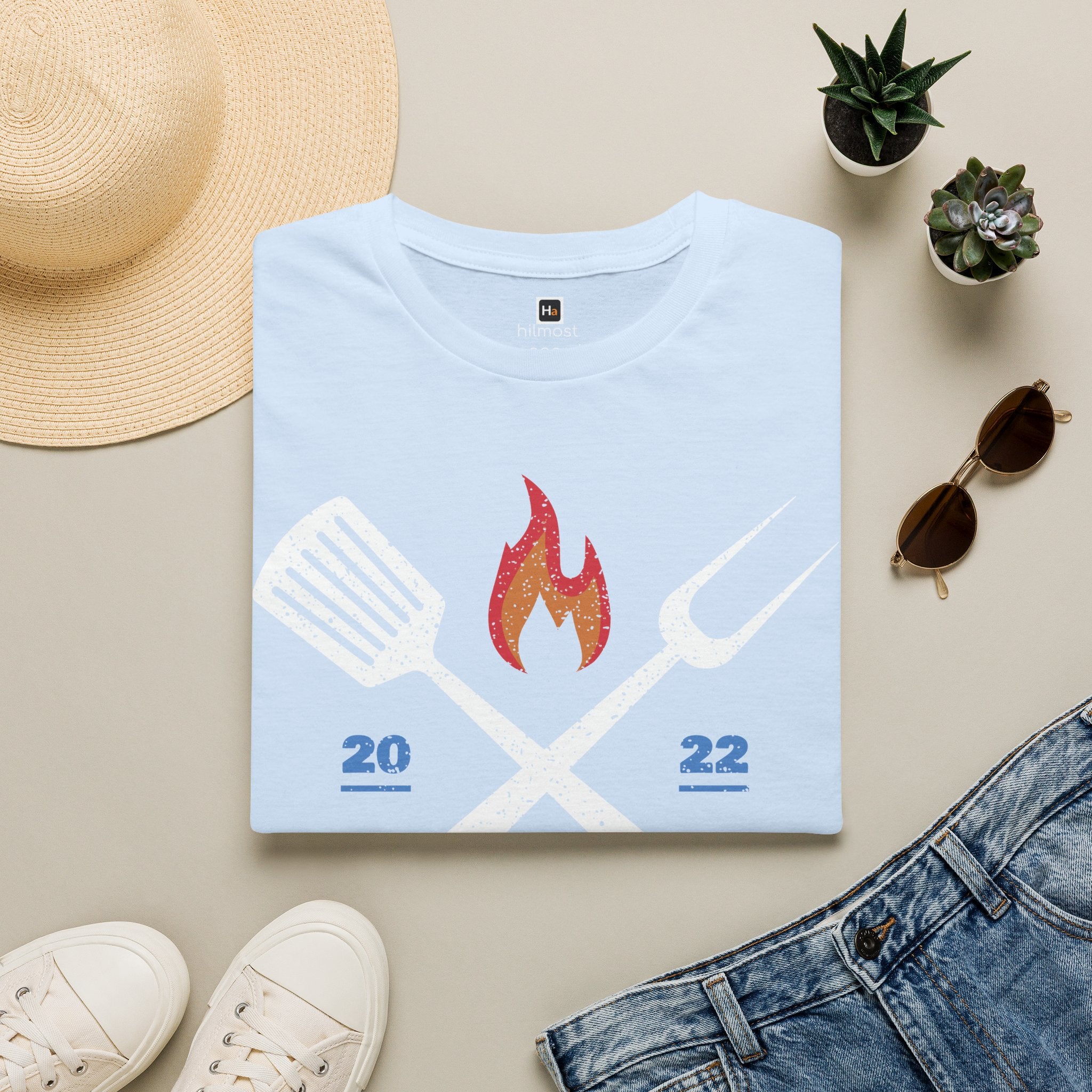 BBQ Team T‑Shirt — 2022 Flame Graphic Grill Crew Tee