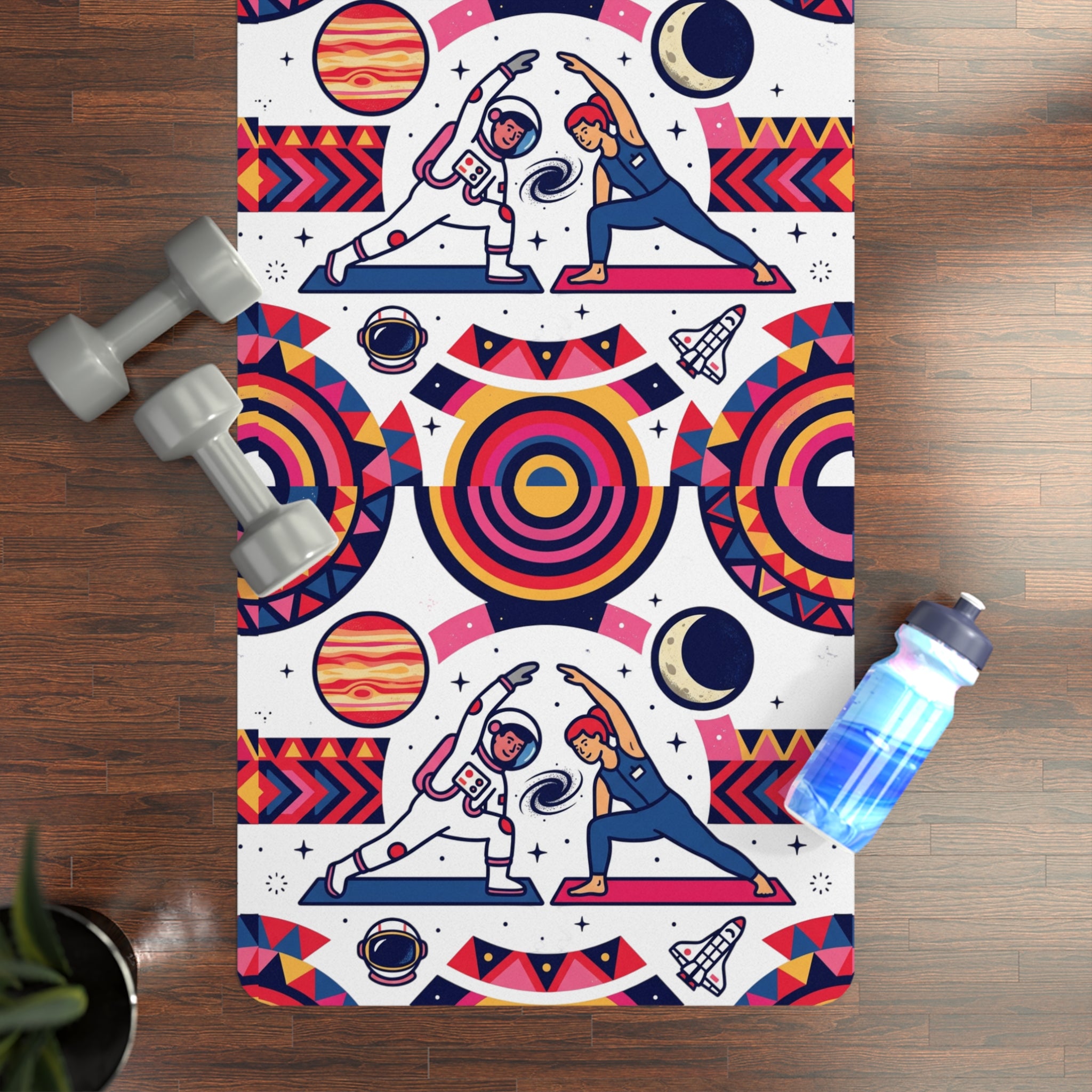 Cosmic Explorer Rubber Yoga Mat — Psychedelic Space Pattern for Yoga & Meditation