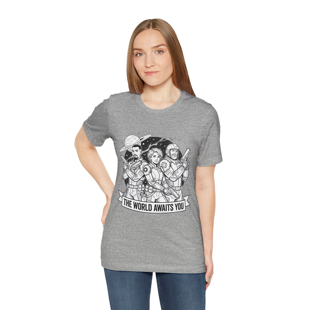 The World Awaits You Tee — Retro Space Crew Graphic T‑Shirt