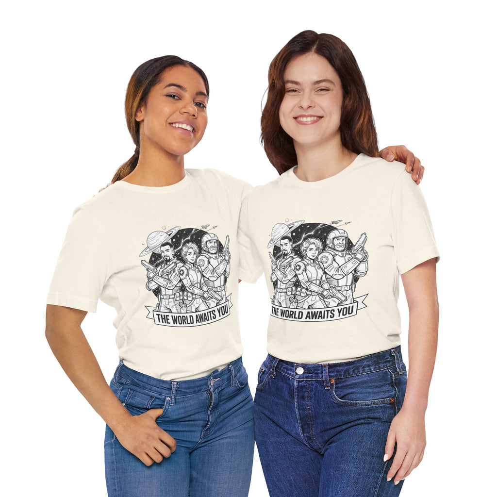 The World Awaits You Tee — Retro Space Crew Graphic T‑Shirt