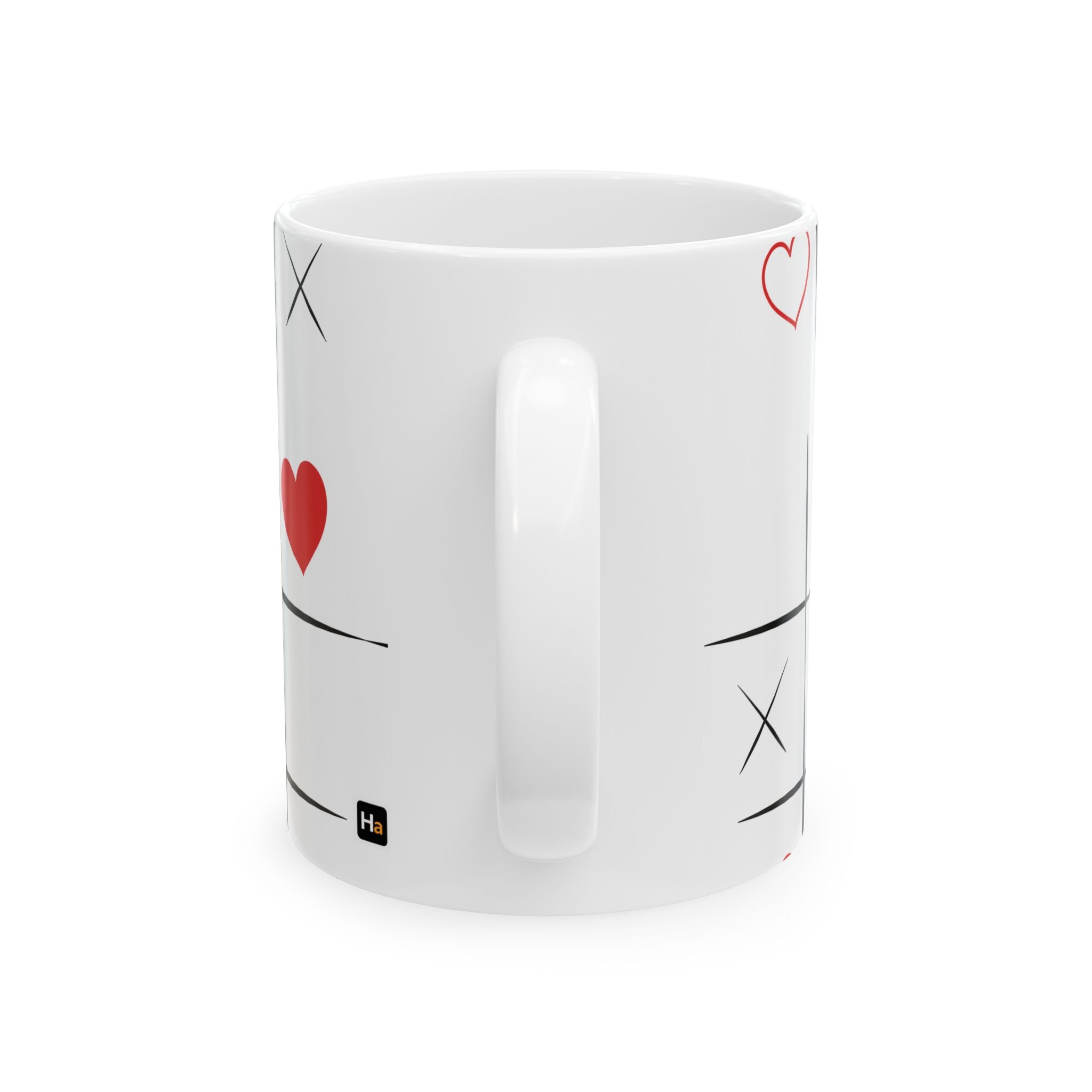 Tic-Tac-Toe Heart Ceramic Mug — Cute Valentine’s Day Love Game Coffee Cup (11oz/15oz)