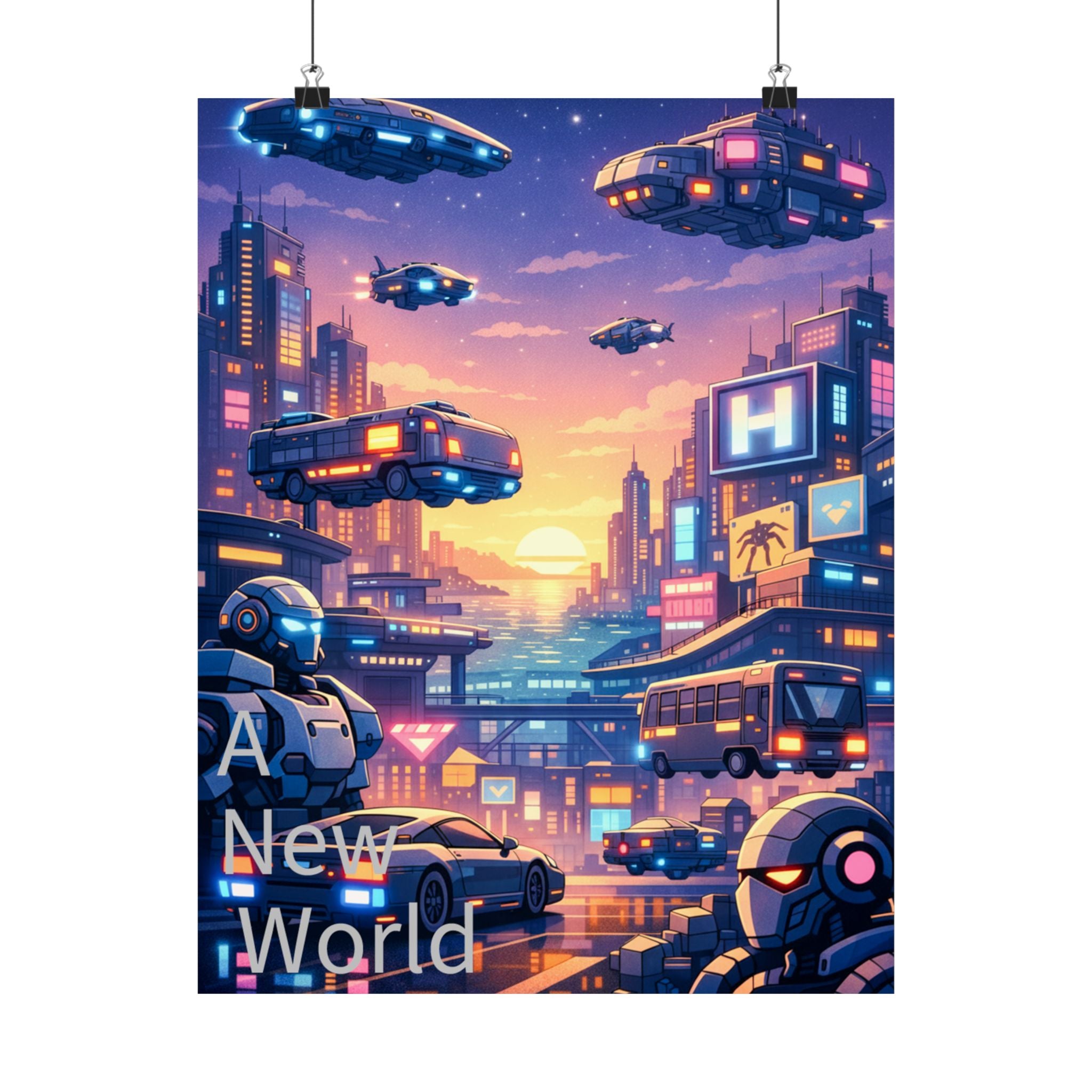 Cyber Sunset Poster 2 — Retro Futuristic Soldier Matte Vertical Print