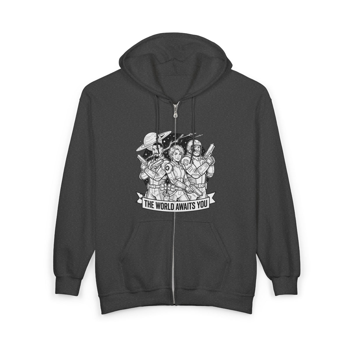 Zip Hoodie — 'The World Awaits You' Adventure Graphic