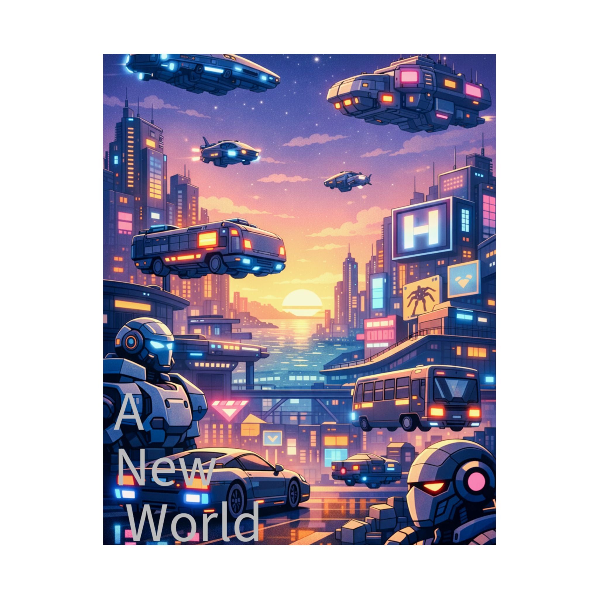 Cyber Sunset Poster 2 — Retro Futuristic Soldier Matte Vertical Print