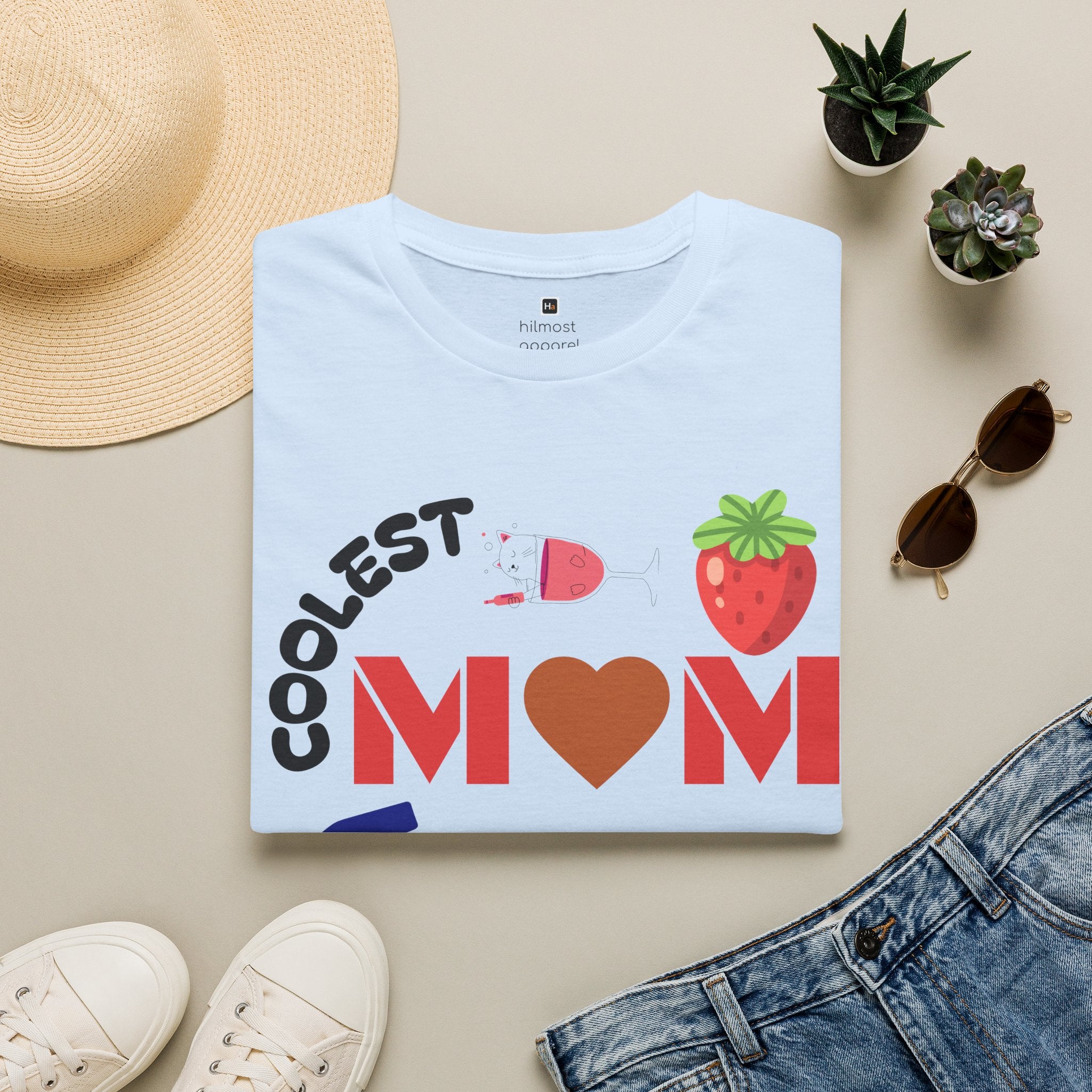 Coolest Mom in the World T-Shirt — Cute Strawberry Heart Mom Tee