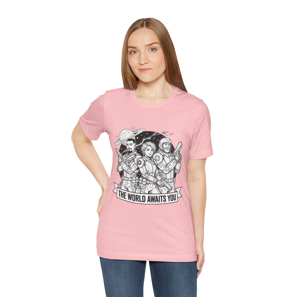 The World Awaits You Tee — Retro Space Crew Graphic T‑Shirt