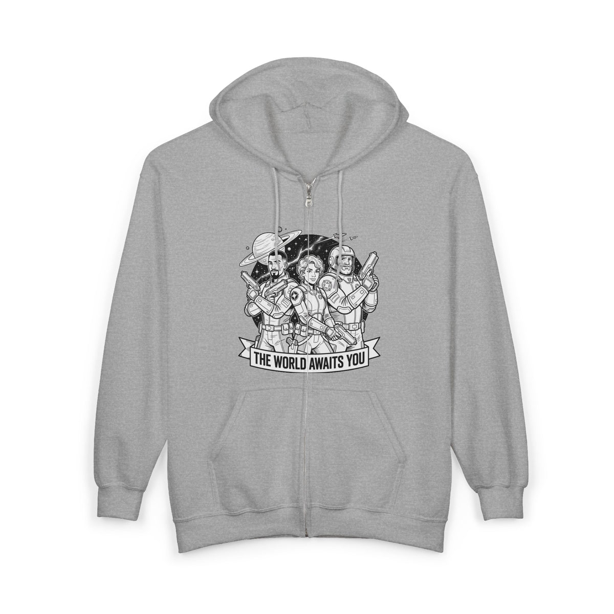 Zip Hoodie — 'The World Awaits You' Adventure Graphic