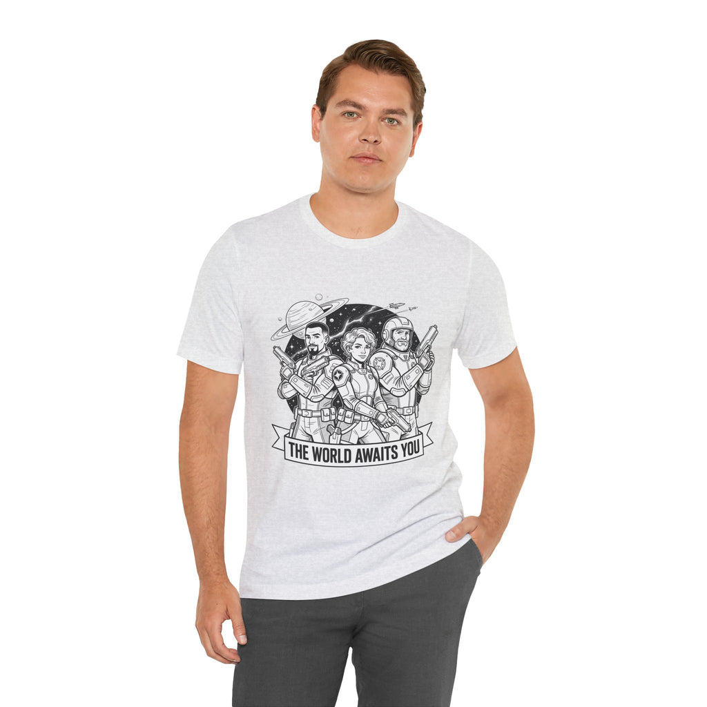 The World Awaits You Tee — Retro Space Crew Graphic T‑Shirt