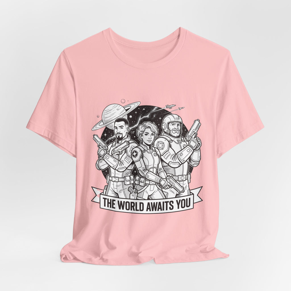 The World Awaits You Tee — Retro Space Crew Graphic T‑Shirt