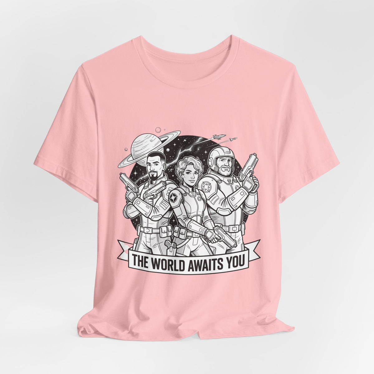 The World Awaits You Tee — Retro Space Crew Graphic T‑Shirt