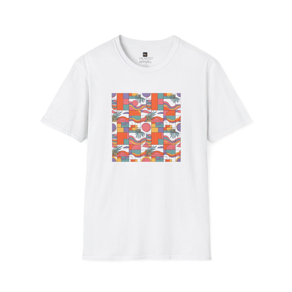 Retro Tropical Pattern T-Shirt — Colorful Geometric Beach Vibes