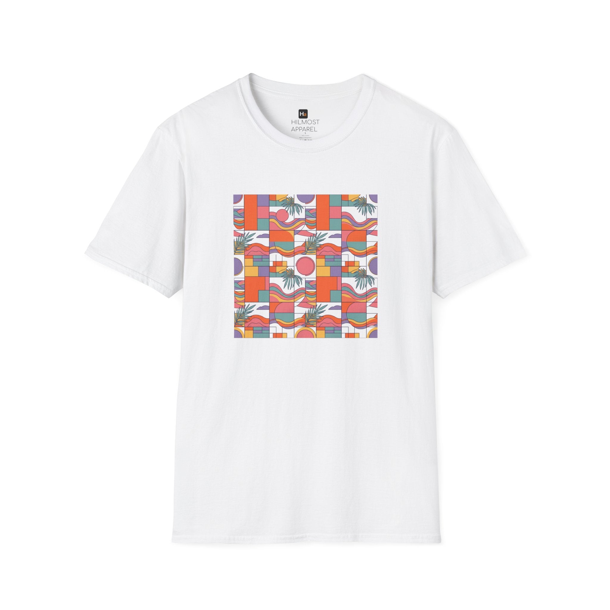 Retro Tropical Pattern T-Shirt — Colorful Geometric Beach Vibes