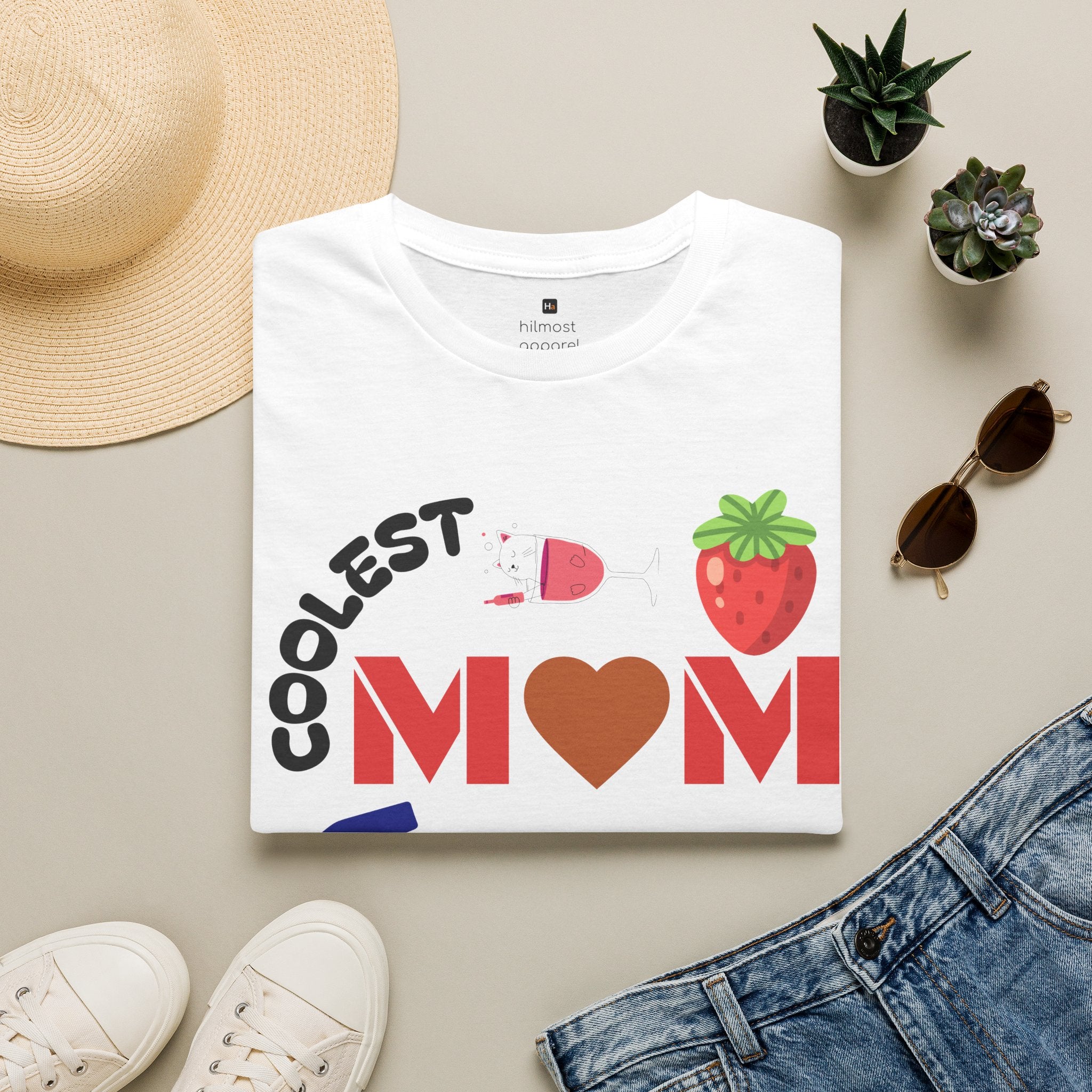 Coolest Mom in the World T-Shirt — Cute Strawberry Heart Mom Tee
