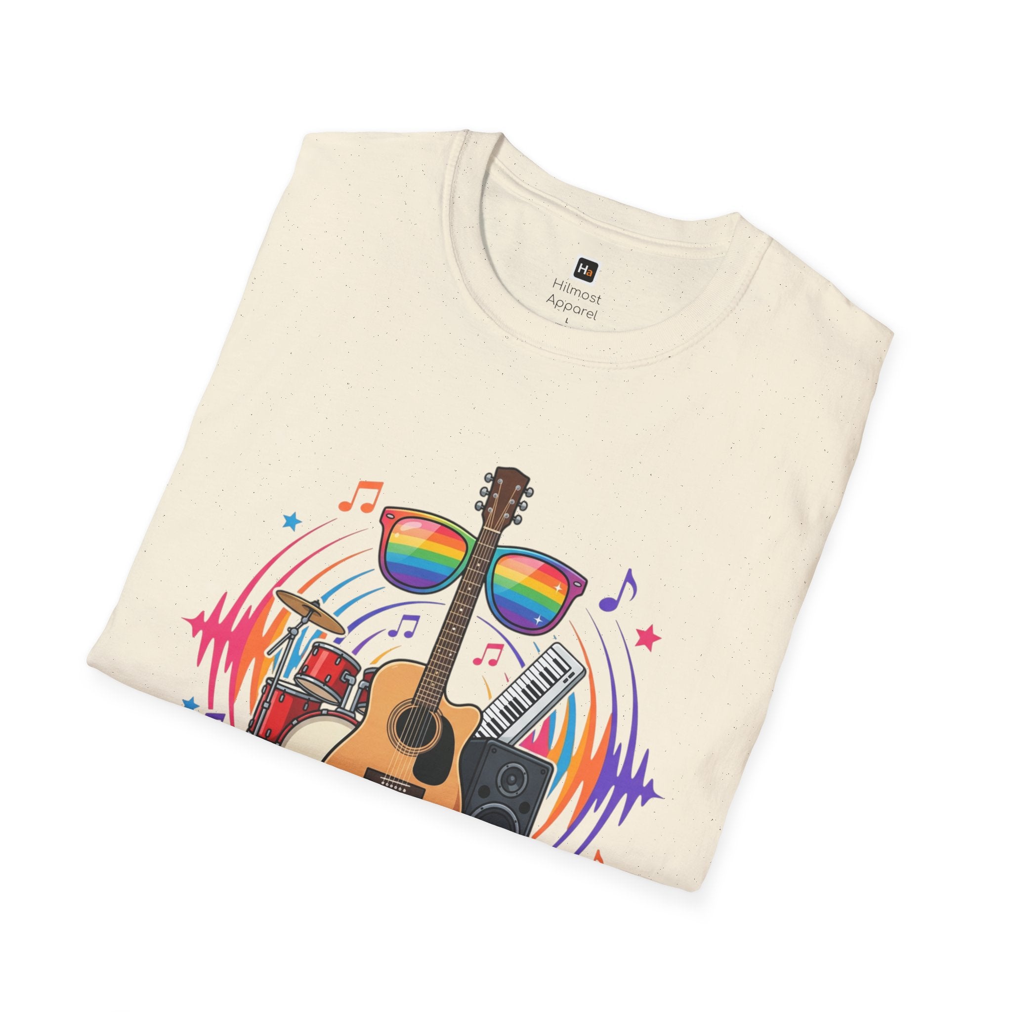 Music Pride T-Shirt — "Free to Choose" Rainbow Guitar Tee