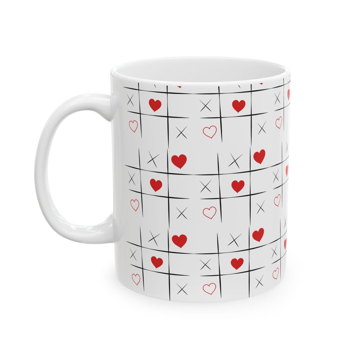 Tic-Tac-Toe Heart Ceramic Mug — Cute Valentine’s Day Love Game Coffee Cup (11oz/15oz)