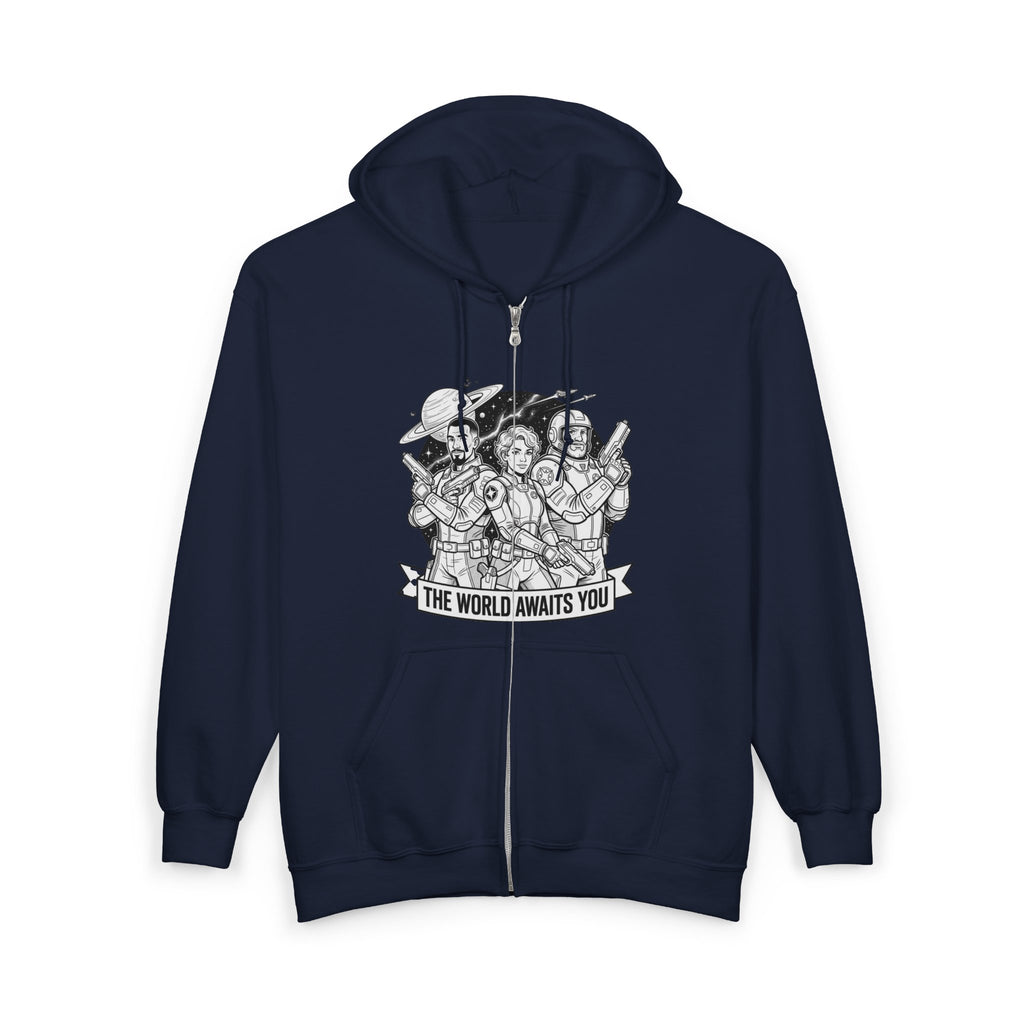 Zip Hoodie — 'The World Awaits You' Adventure Graphic