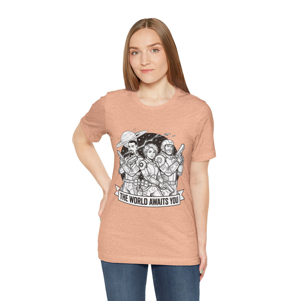 The World Awaits You Tee — Retro Space Crew Graphic T‑Shirt