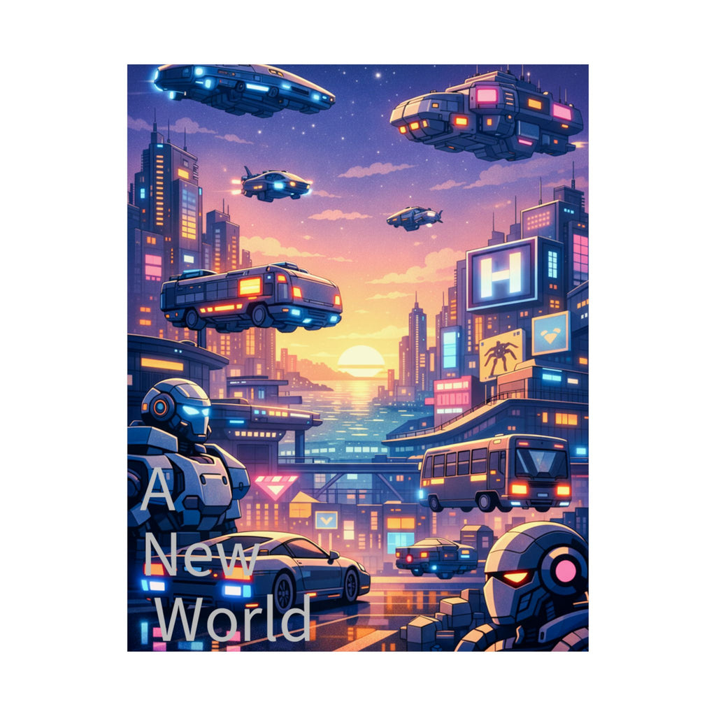 Cyber Sunset Poster 2 — Retro Futuristic Soldier Matte Vertical Print