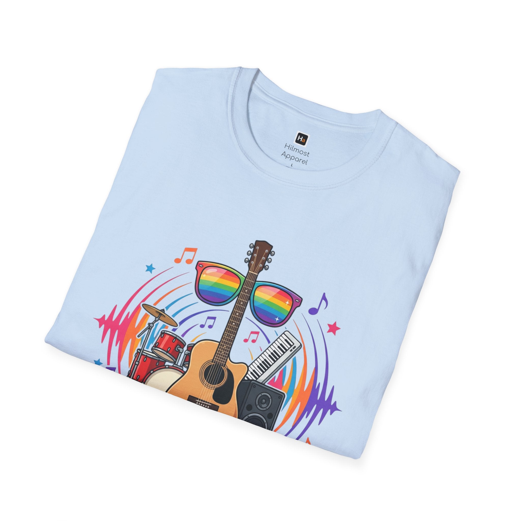 Music Pride T-Shirt — "Free to Choose" Rainbow Guitar Tee