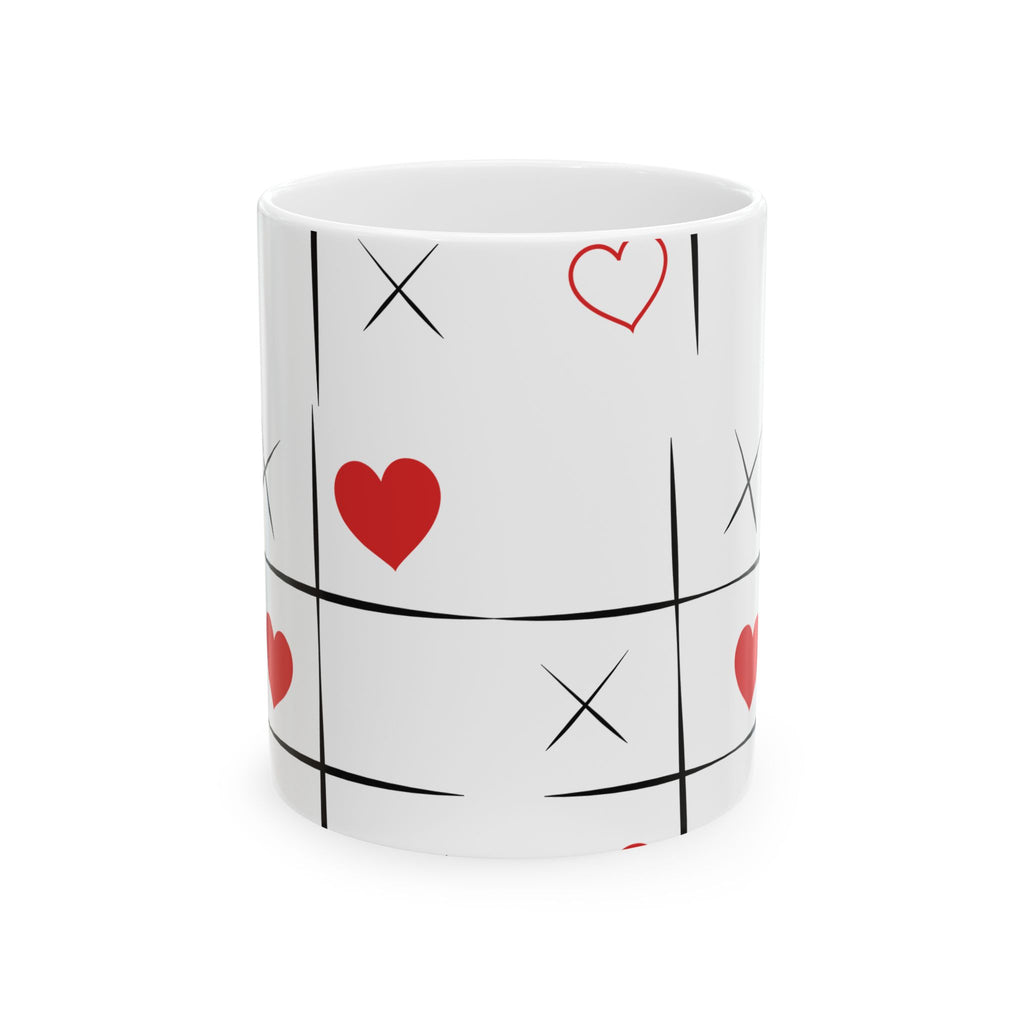 Tic-Tac-Toe Heart Ceramic Mug — Cute Valentine’s Day Love Game Coffee Cup (11oz/15oz)