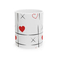 Tic-Tac-Toe Heart Ceramic Mug — Cute Valentine’s Day Love Game Coffee Cup (11oz/15oz)