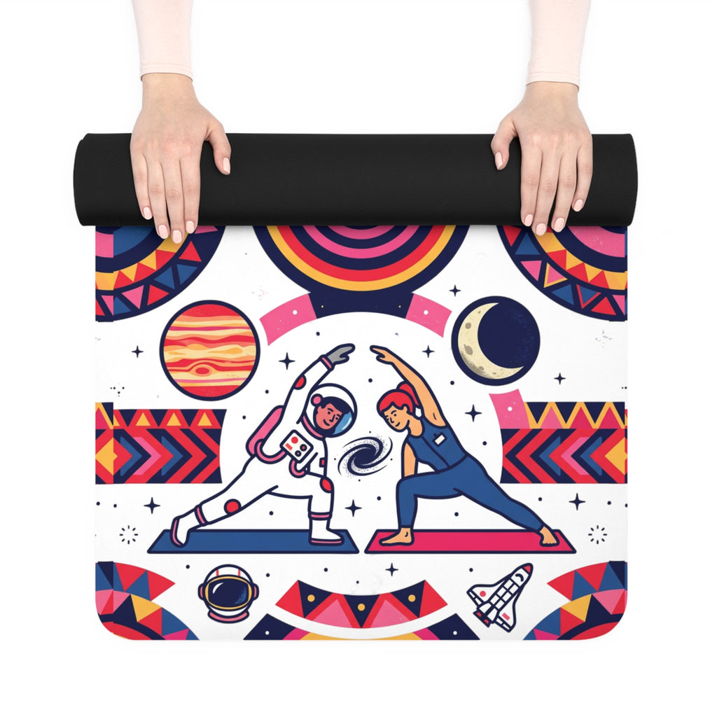 Cosmic Explorer Rubber Yoga Mat — Psychedelic Space Pattern for Yoga & Meditation