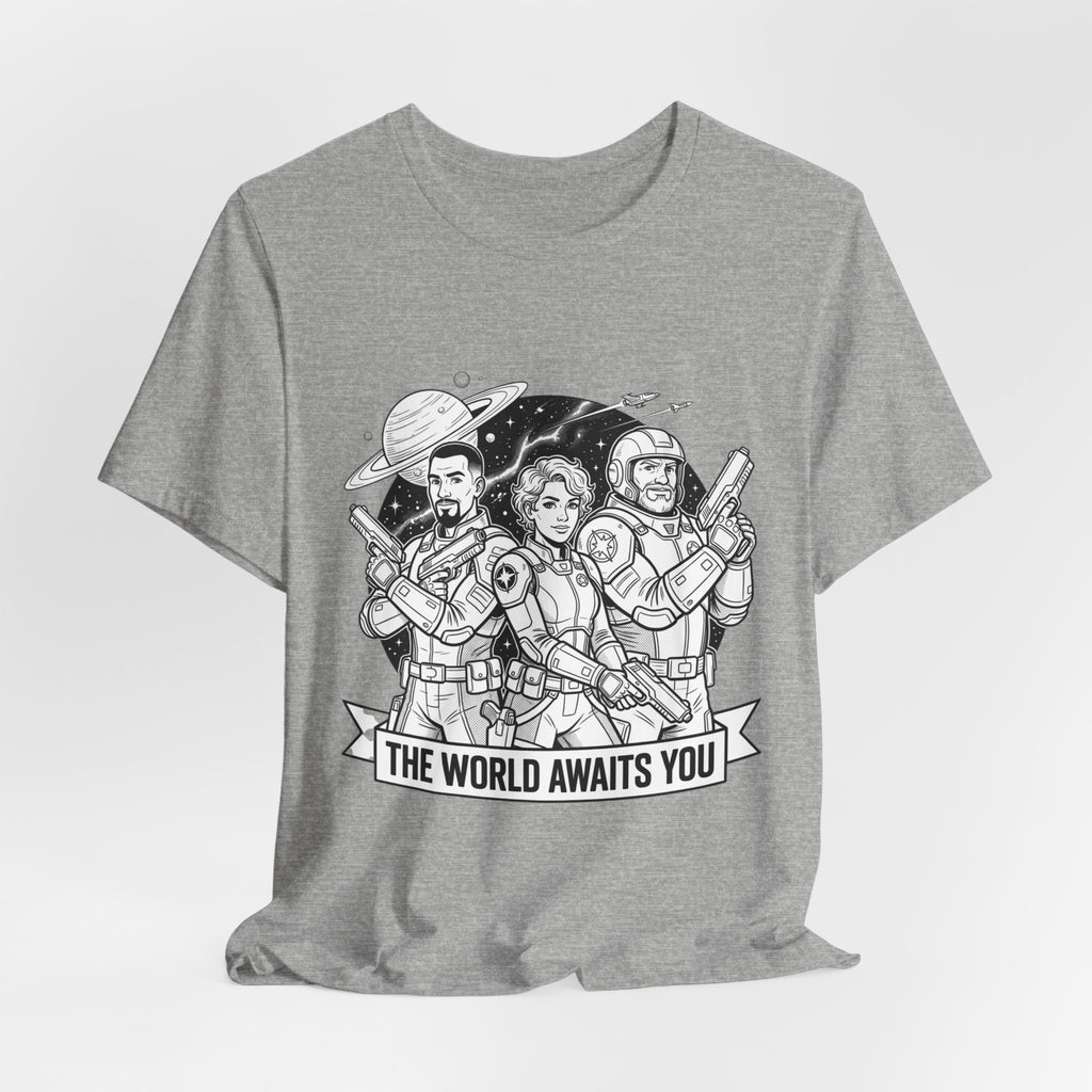 The World Awaits You Tee — Retro Space Crew Graphic T‑Shirt