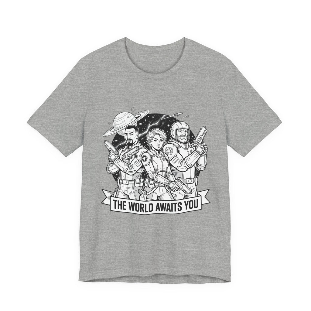 The World Awaits You Tee — Retro Space Crew Graphic T‑Shirt