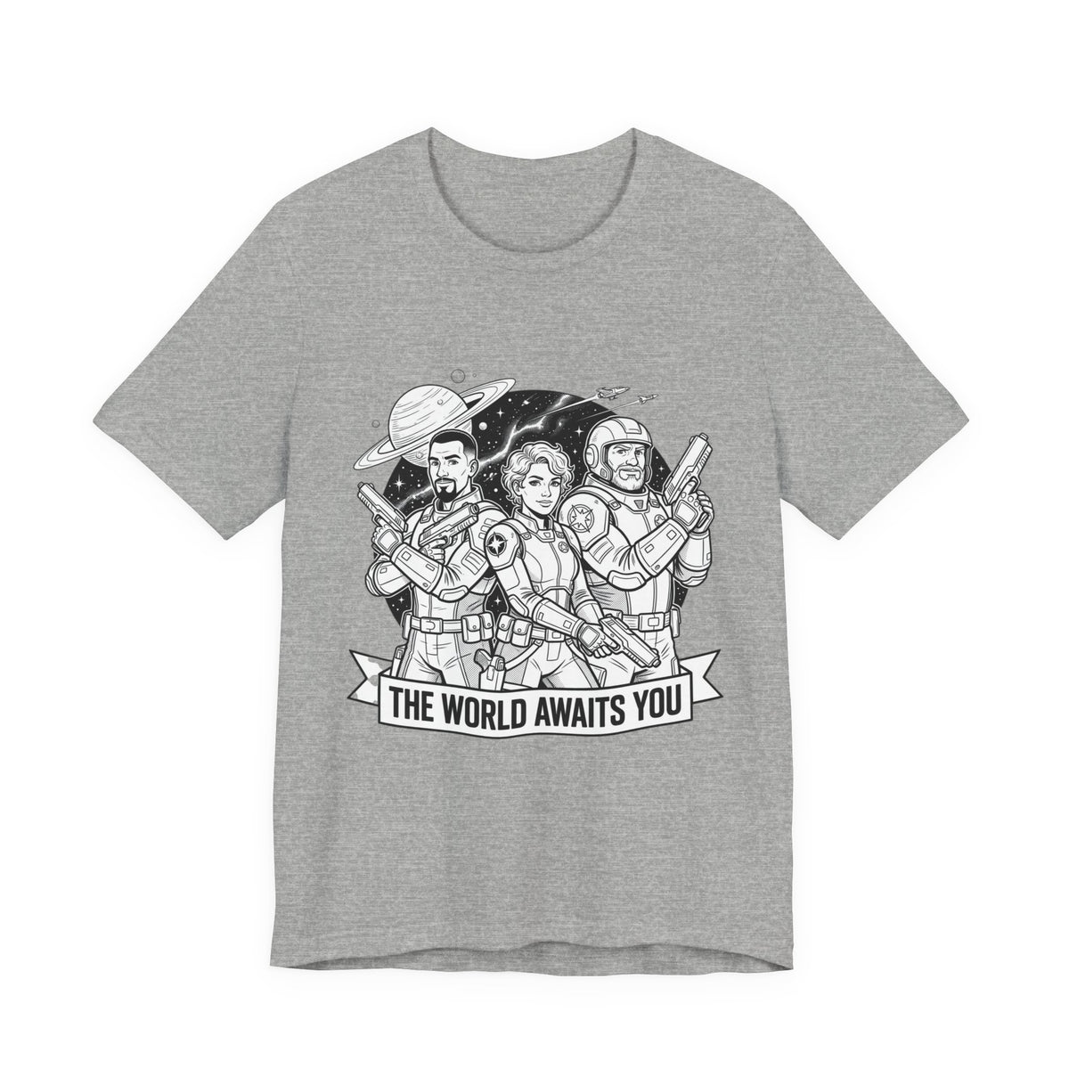 The World Awaits You Tee — Retro Space Crew Graphic T‑Shirt