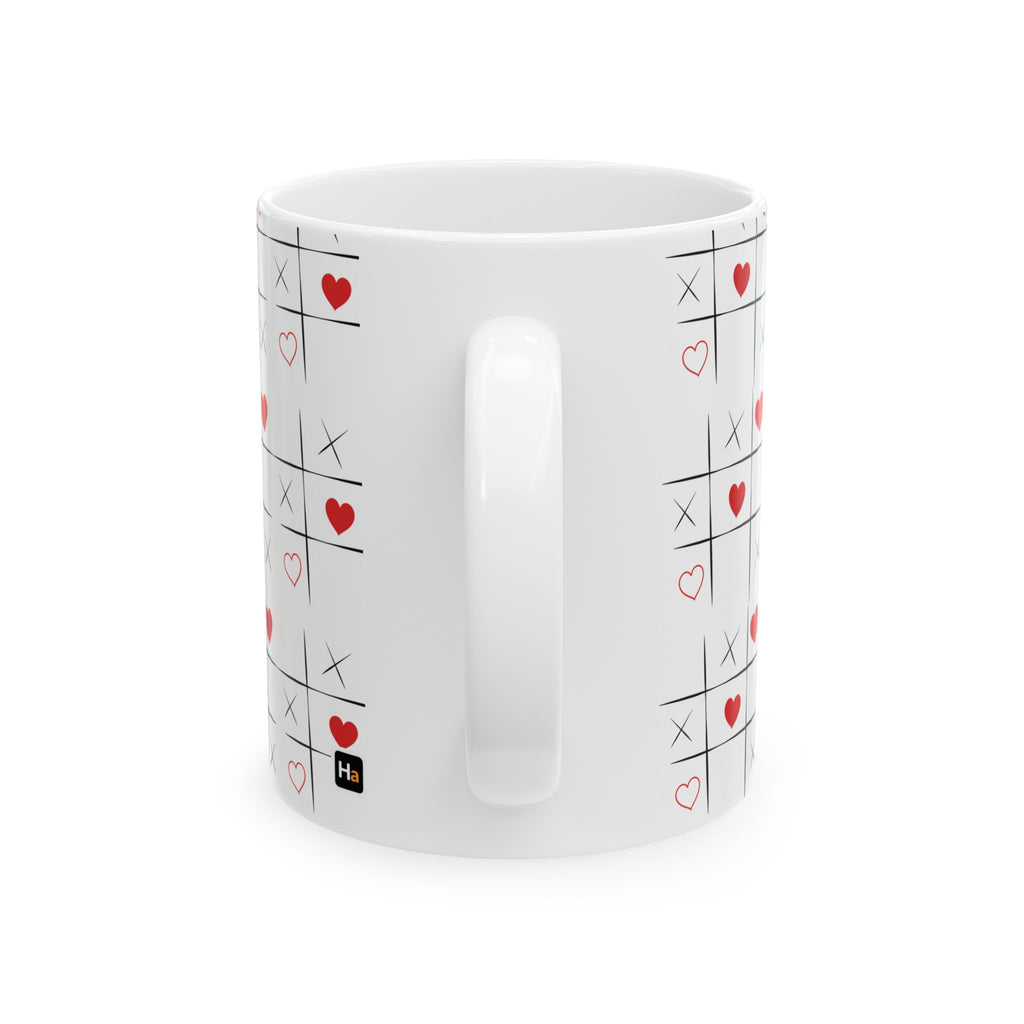 Tic-Tac-Toe Heart Ceramic Mug — Cute Valentine’s Day Love Game Coffee Cup (11oz/15oz)