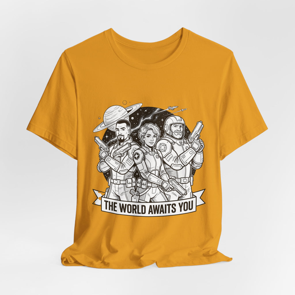 The World Awaits You Tee — Retro Space Crew Graphic T‑Shirt