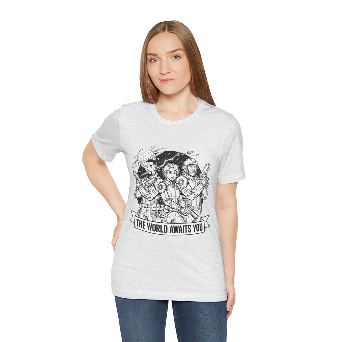 The World Awaits You Tee — Retro Space Crew Graphic T‑Shirt