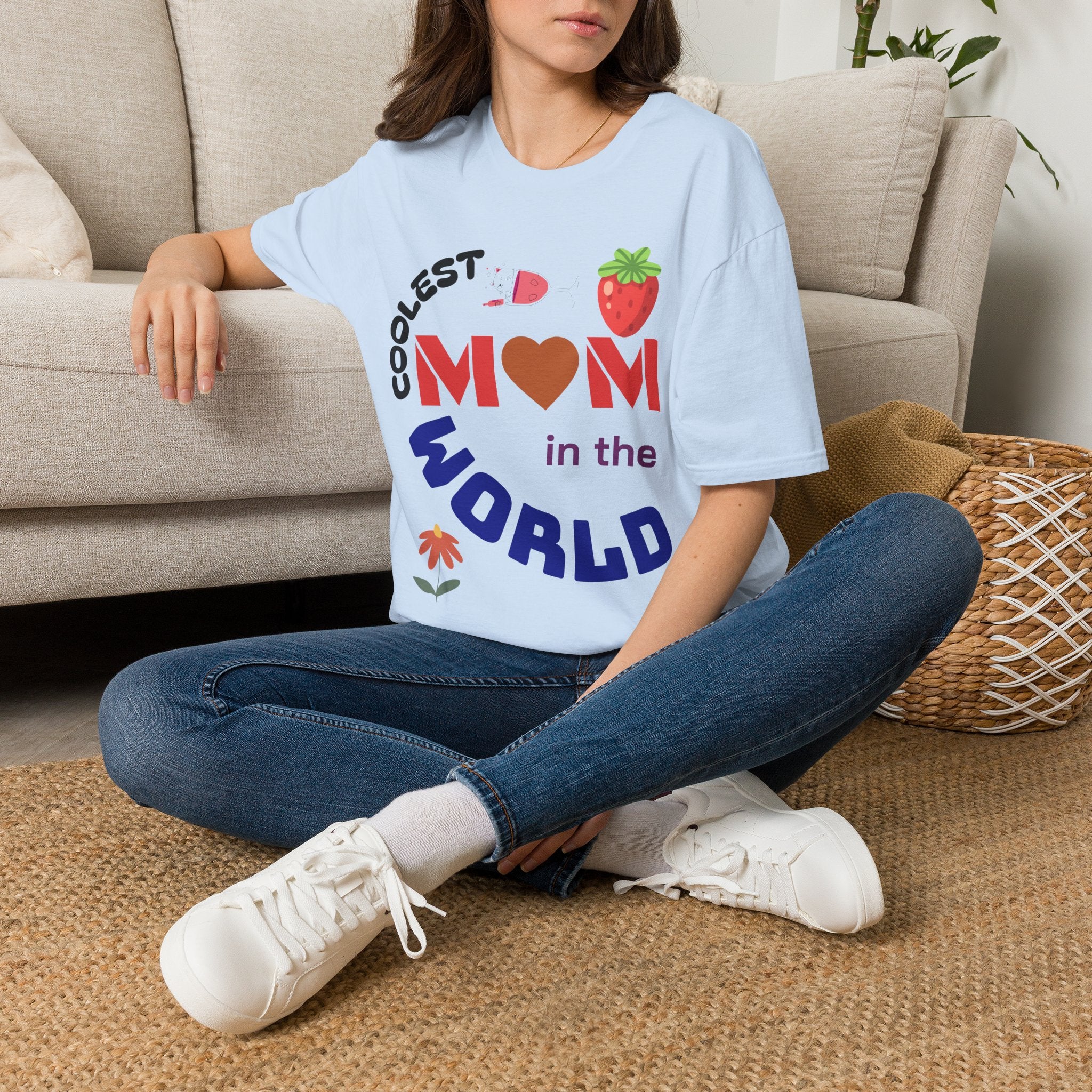 Coolest Mom in the World T-Shirt — Cute Strawberry Heart Mom Tee