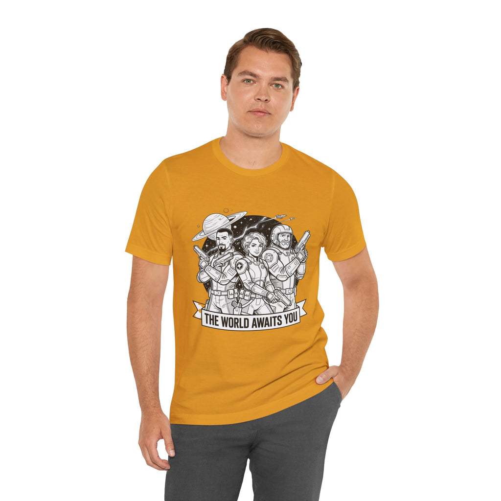 The World Awaits You Tee — Retro Space Crew Graphic T‑Shirt