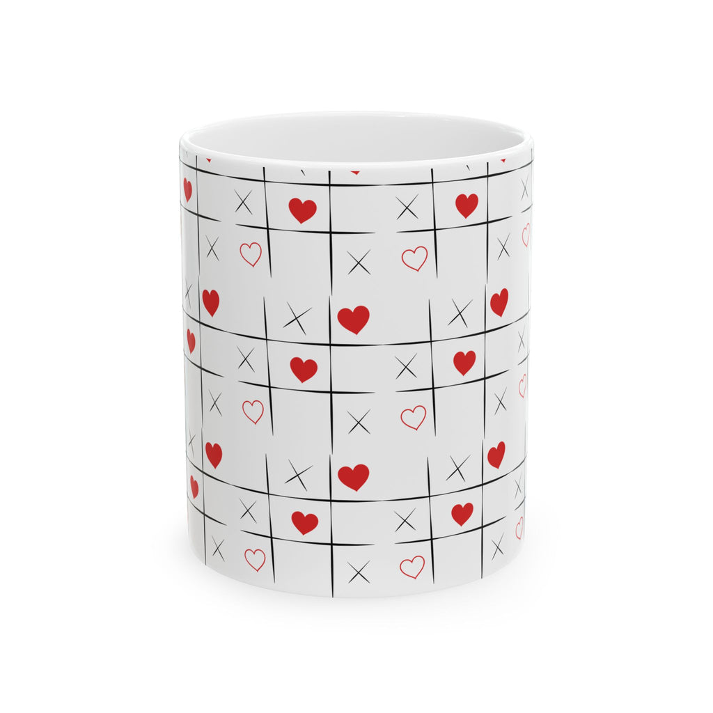 Tic-Tac-Toe Heart Ceramic Mug — Cute Valentine’s Day Love Game Coffee Cup (11oz/15oz)