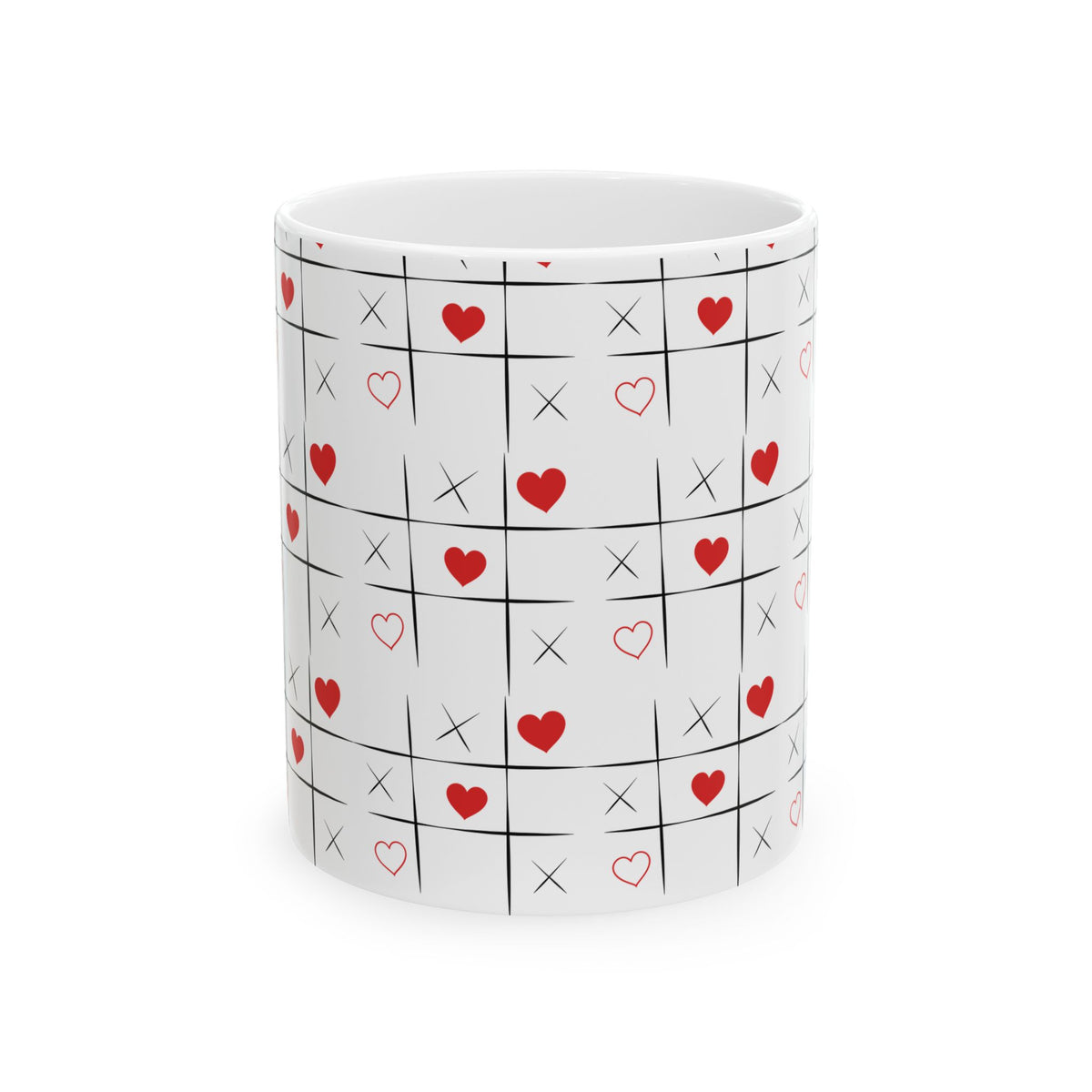 Tic-Tac-Toe Heart Ceramic Mug — Cute Valentine’s Day Love Game Coffee Cup (11oz/15oz)
