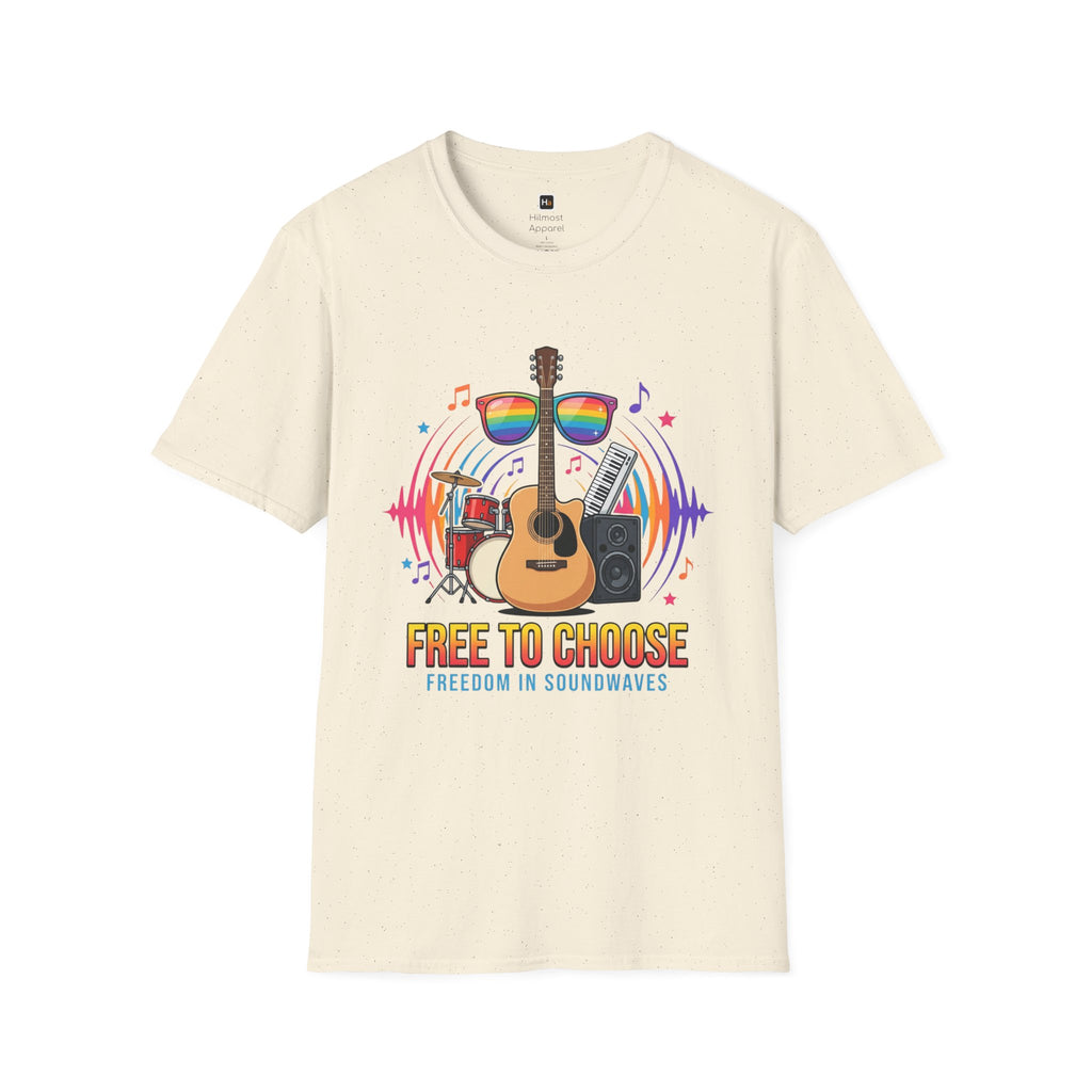 Music Pride T-Shirt — "Free to Choose" Rainbow Guitar Tee