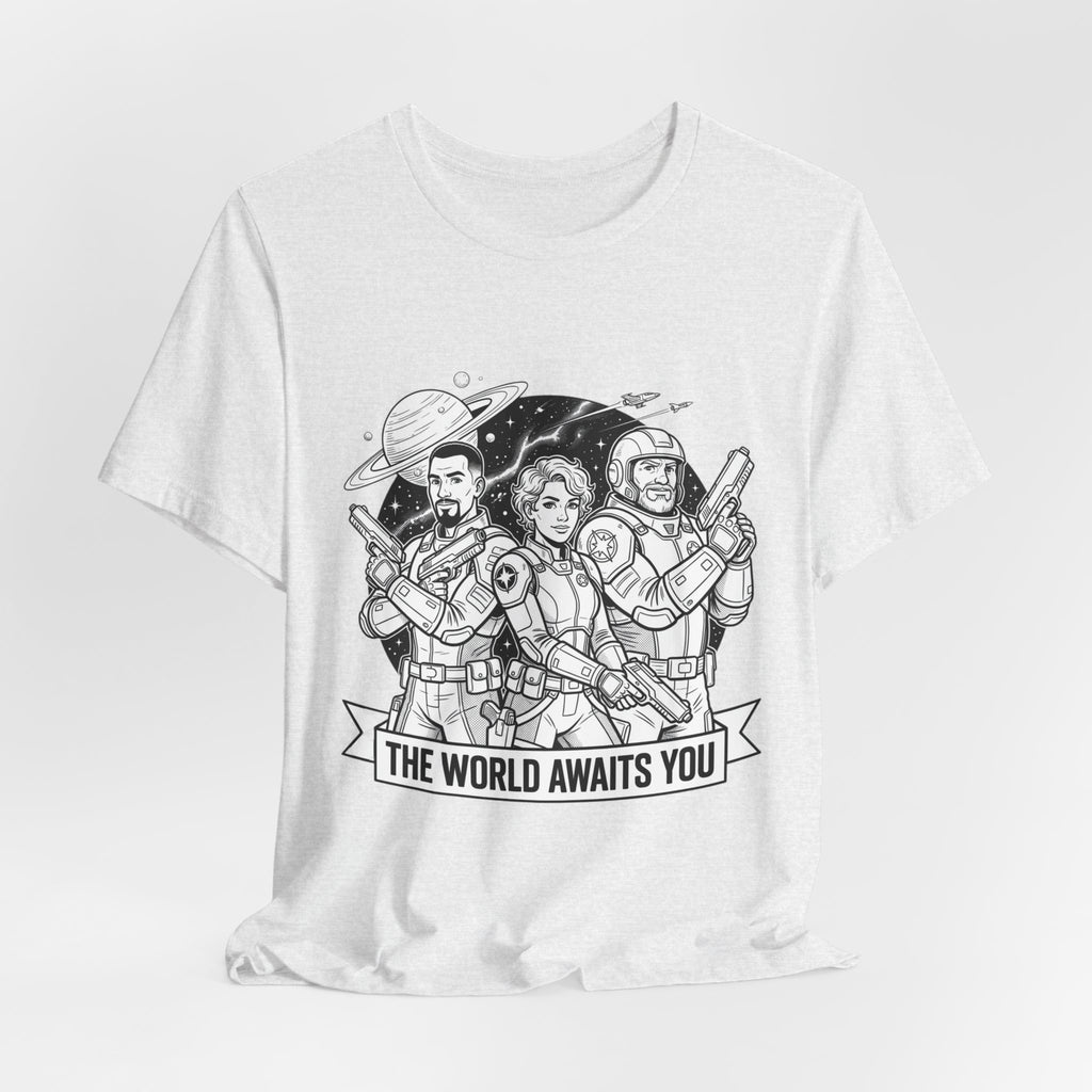 The World Awaits You Tee — Retro Space Crew Graphic T‑Shirt