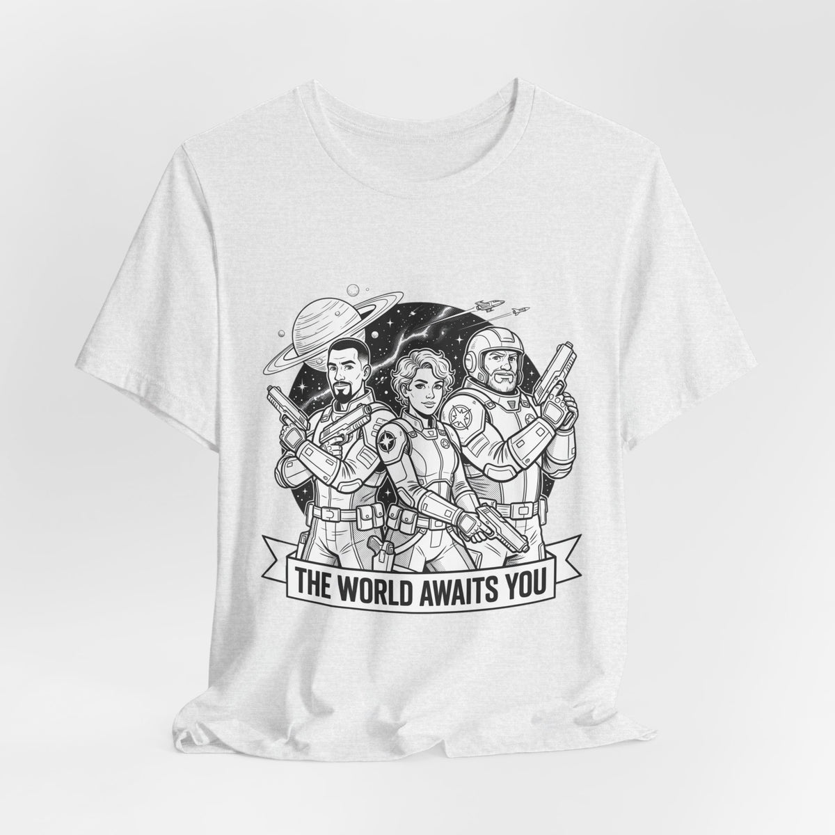 The World Awaits You Tee — Retro Space Crew Graphic T‑Shirt