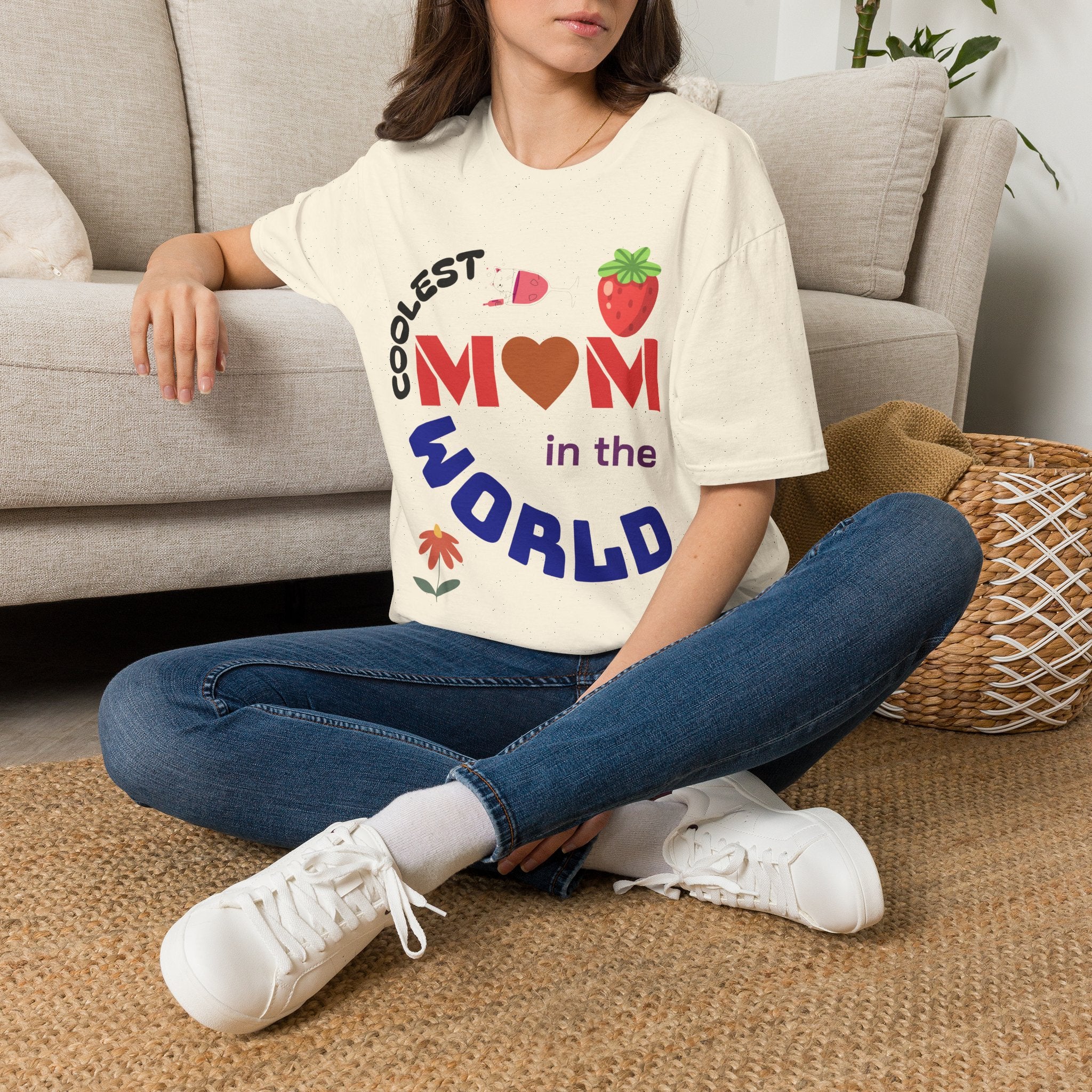 Coolest Mom in the World T-Shirt — Cute Strawberry Heart Mom Tee