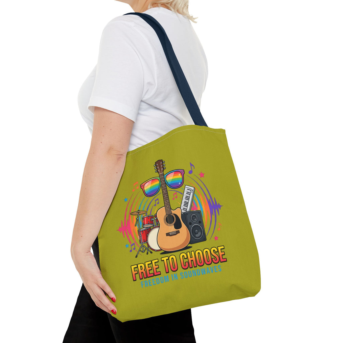 Tote Bag — "Free to Choose" Rainbow Music Pride Tote