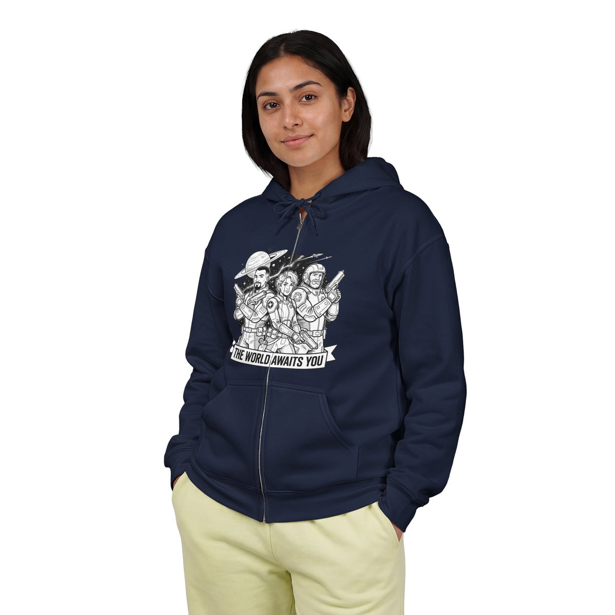 Zip Hoodie — 'The World Awaits You' Adventure Graphic