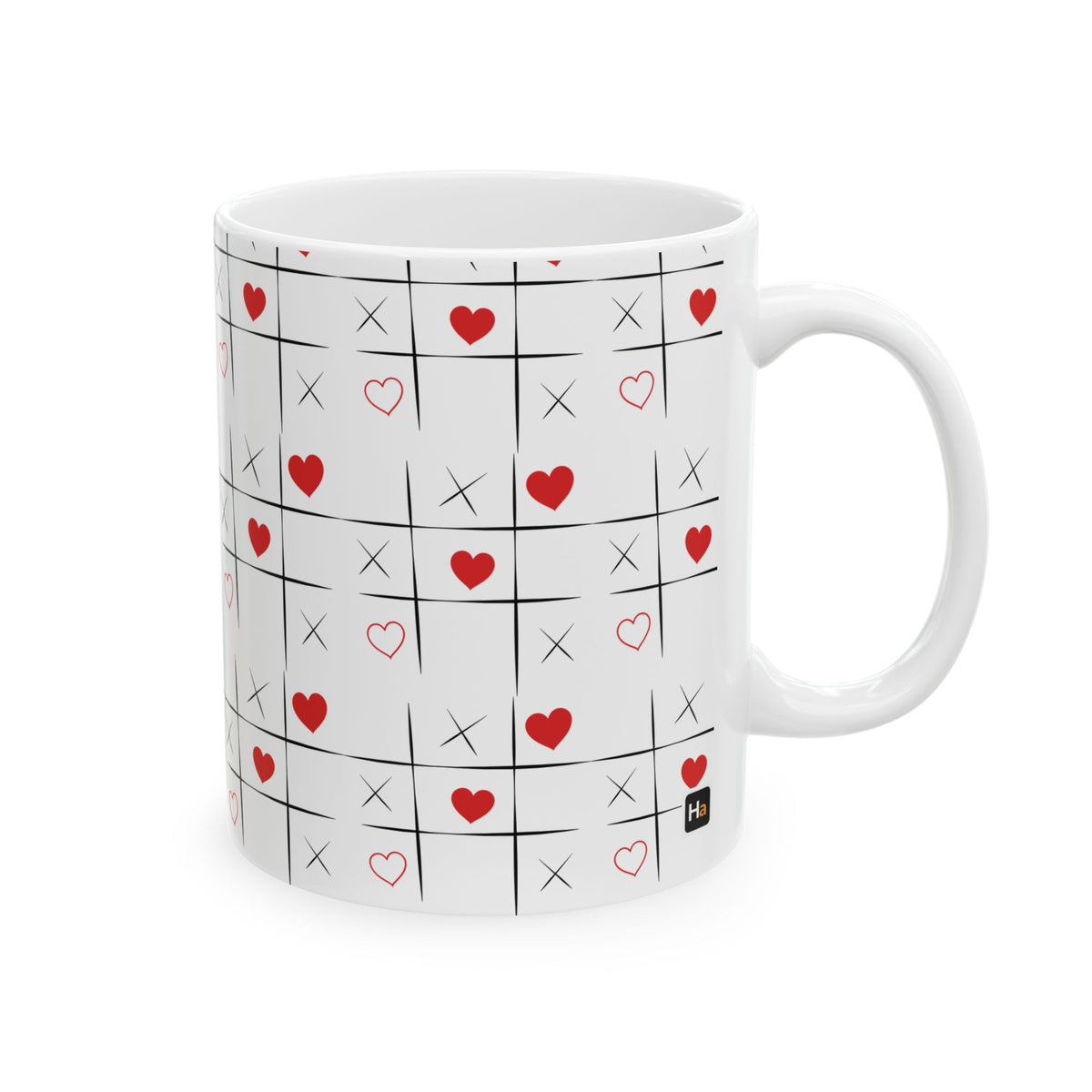 Tic-Tac-Toe Heart Ceramic Mug — Cute Valentine’s Day Love Game Coffee Cup (11oz/15oz)