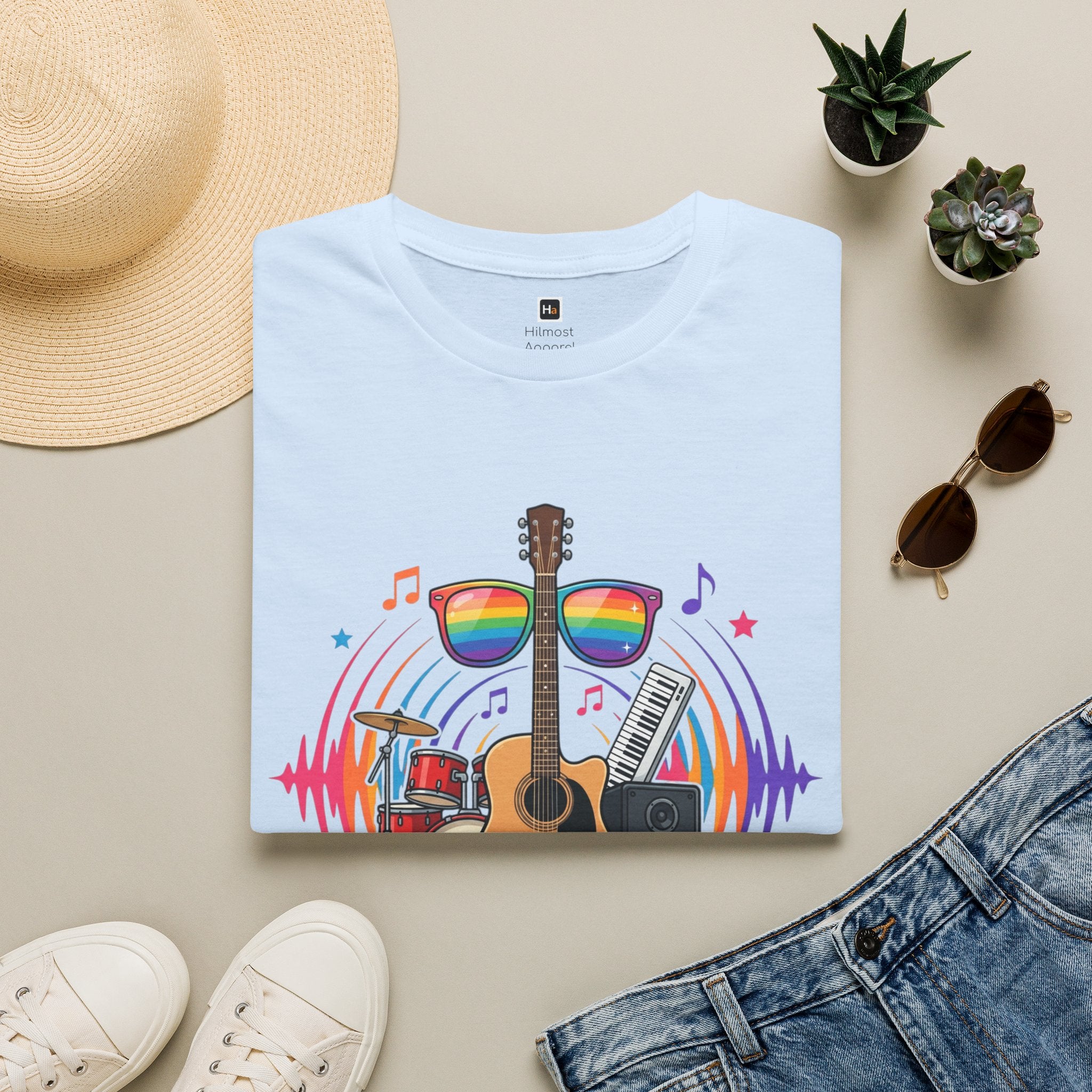 Music Pride T-Shirt — "Free to Choose" Rainbow Guitar Tee