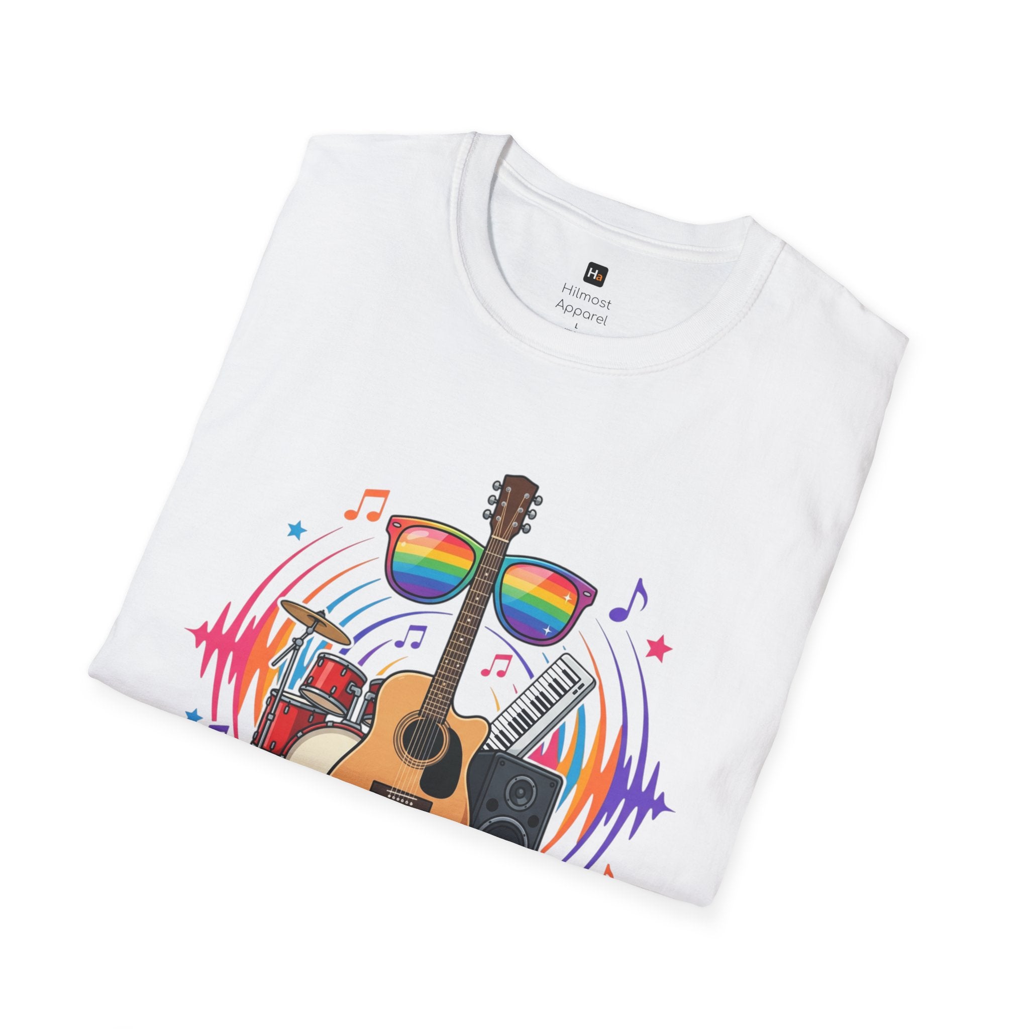 Music Pride T-Shirt — "Free to Choose" Rainbow Guitar Tee