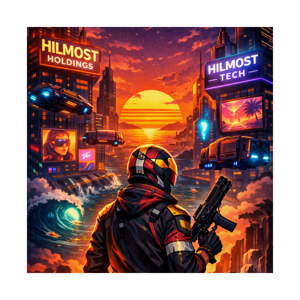 Cyber Sunset Poster — Retro Futuristic Soldier Matte Vertical Print