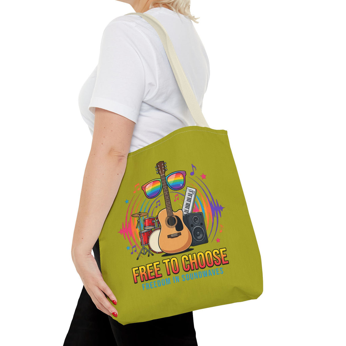 Tote Bag — "Free to Choose" Rainbow Music Pride Tote