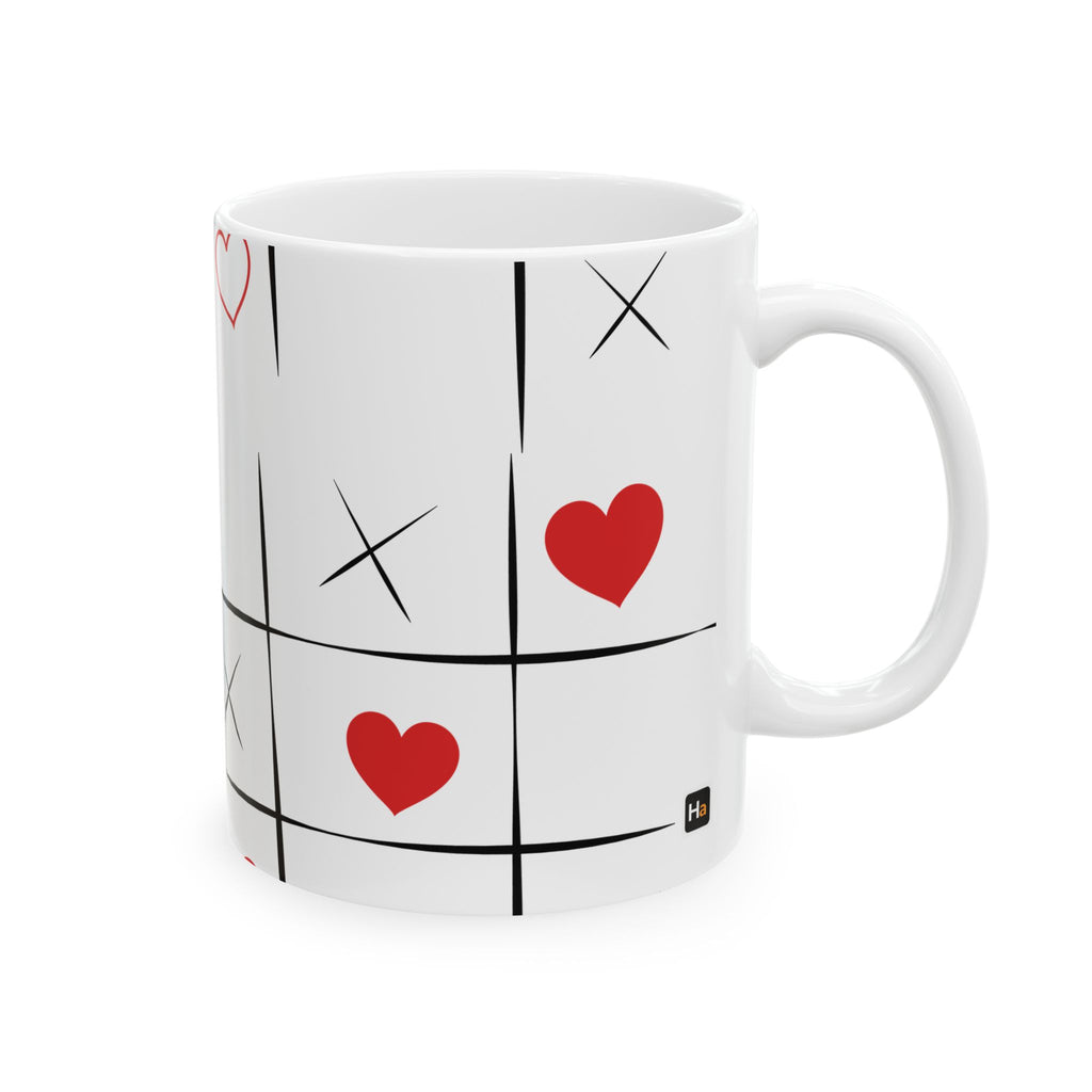 Tic-Tac-Toe Heart Ceramic Mug — Cute Valentine’s Day Love Game Coffee Cup (11oz/15oz)