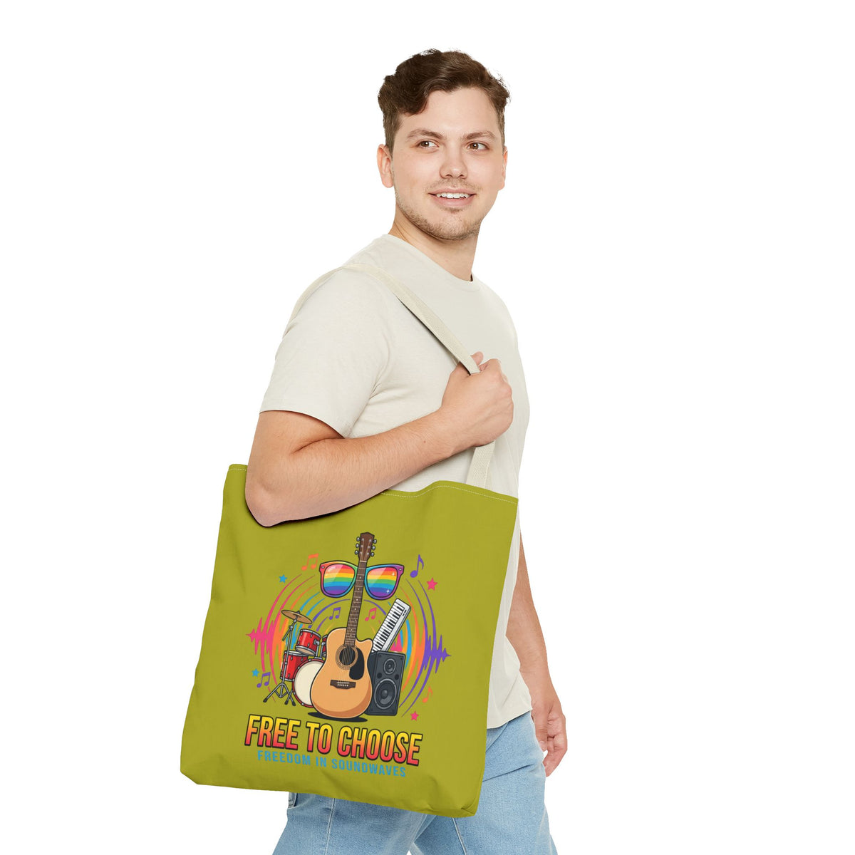 Tote Bag — "Free to Choose" Rainbow Music Pride Tote